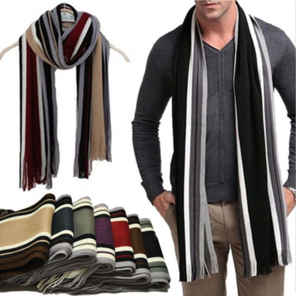 Muffler Men Wool - แคชเมียร์ผู้ชายผ้าพันคอลายแฟชั่นพู่หนา Stole คอ WARM Soft ฤดูหนาวผ้าคลุมไหล่ยาว