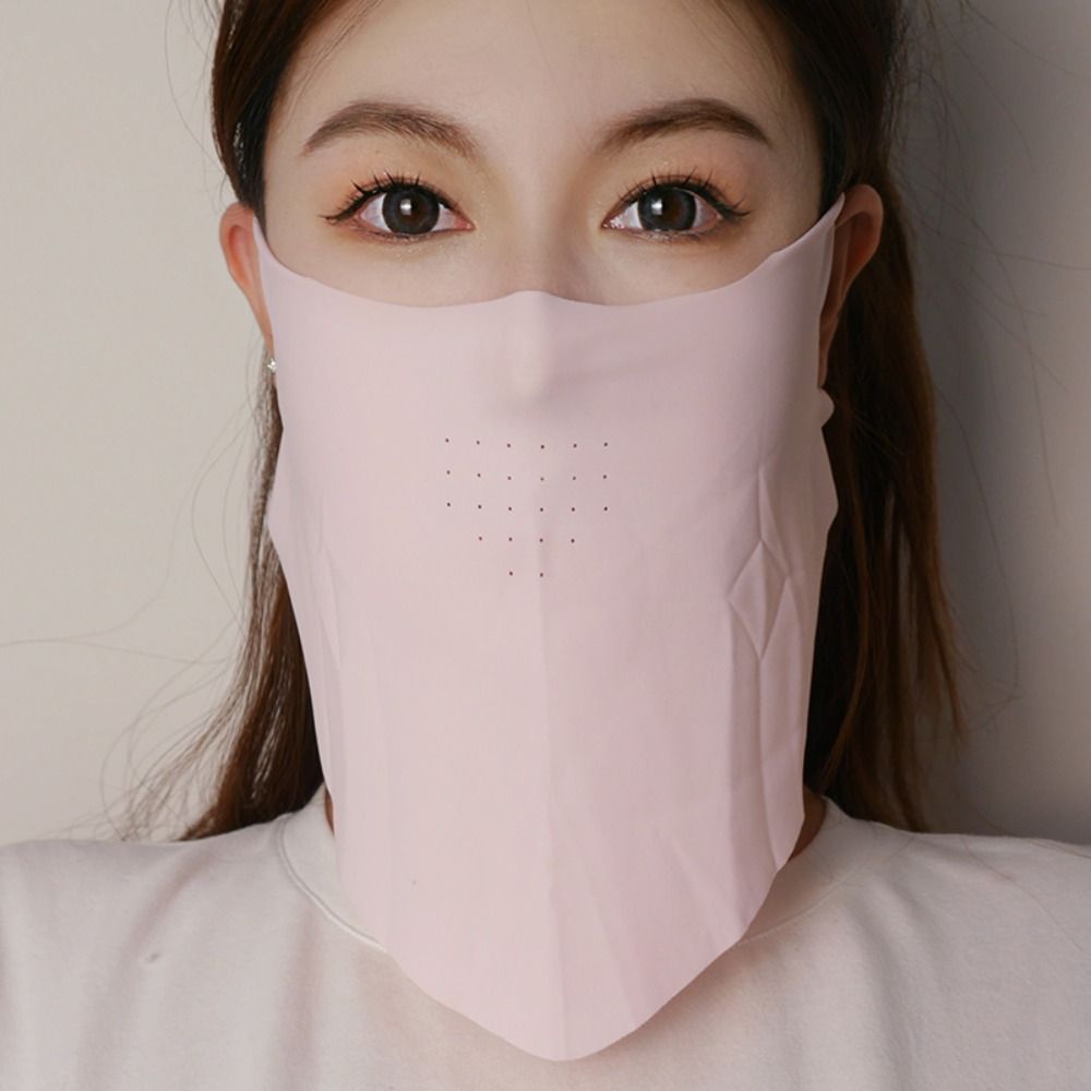 Face Scarf Mask - หน้ากากกันแดดสีพื้น ป้องกันรังสียูวี ผ้าคลุมหน้าและคอสำหรับฤดูร้อน ผ้าคลุมหน้า ผ้าปิดหน้า หน้ากากผ้าไอซ์ซิลค์สำหรับปั่นจักรยาน