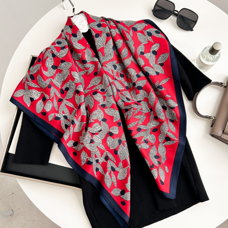 Silk Neck Scarf - ผ้าพันคอสี่เหลี่ยมขนาด 90 ซม. คุณภาพสูง ผ้าพันคอไหมทวิลล์สุดหรูสำหรับผู้หญิง ผ้าพันคอคลุมผม