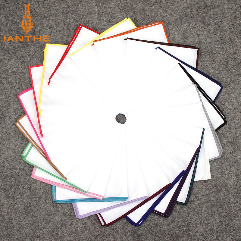 Handkerchief Cotton Men - 2018 แฟชั่นบุรุษผ้าฝ้ายสีขาวผ้าเช็ดหน้าสีสันขอบพ็อกเก็ตสแควร์สำหรับผู้ชายผู้หญิงงานแต่งงานชุดเจ้าบ่าวกระเป๋า Hankies