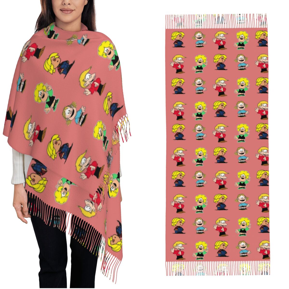 Pashmina Wrap Large - ผ้าพันคอพู่ห้อยสำหรับผู้หญิง ลายตัวละครมาฟาลดา ผ้าคลุมไหล่ขนาดใหญ่สำหรับฤดูหนาวและฤดูใบไม้ร่วง ผ้าพันคอแบบพันรอบตัวสำหรับใส่ในชีวิตประจำวัน ผ้าพันคอแบบพัชมีนา