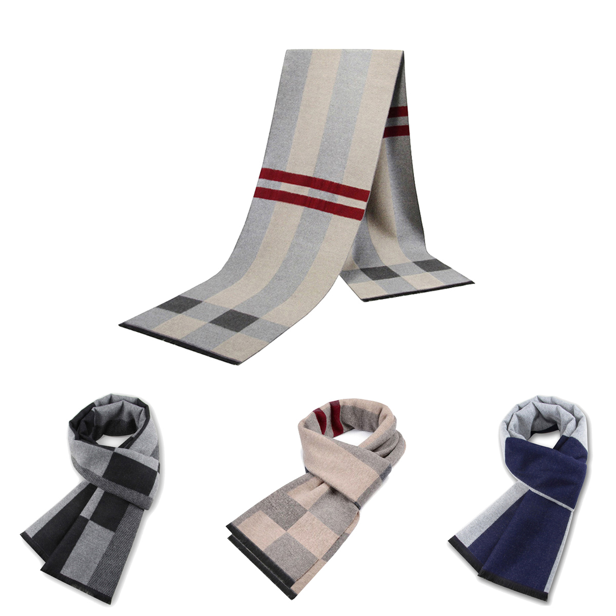 Muffler Men Wool - ผู้ชายผ้าพันคอสําหรับชายฤดูหนาวสําเนาผ้าคลุมไหล่ผ้าพันคอแบรนด์หรูผ้าพันคอนุ่มอุ่นกลางแจ้งสีเทาถัก Neckerchief ผู้ชาย Shawl Wrap ของขวัญ